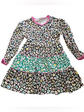 Finding Foxtail Girls' Multicolor Leopard Print Tiered Dress, Size 7, Comfort